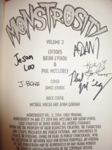 MONSTROSITY vol. 2 credits signed by Jason Loo