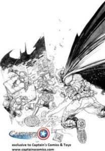 BATMAN • TNMT #1 Captain's Comics and Toys exclusive Kenneth Rocafort B&W cover