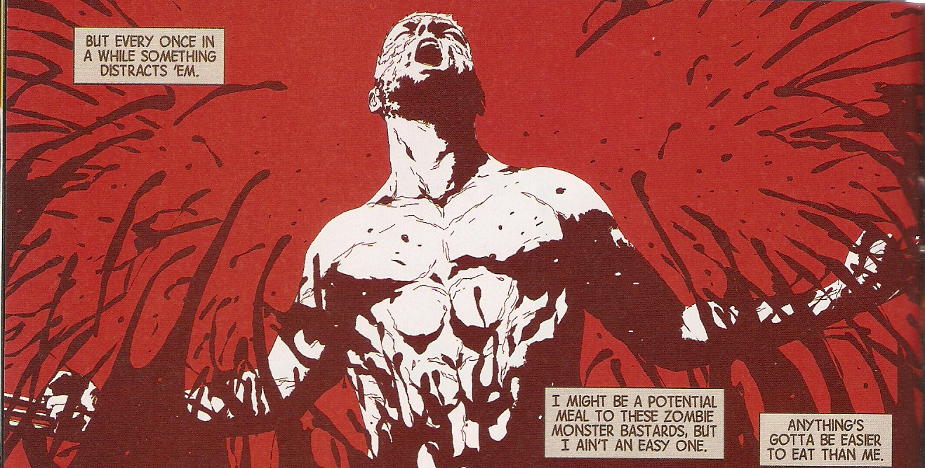 OLD MAN LOGAN #4 pg. 5 panel 1 blood red sky