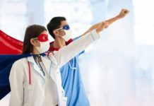 Four Famous Superheroes With Healing Powers img src="Four Famous Superheroes With Healing Powers.jpg" alt="medical staff as superheroes wearing masks"